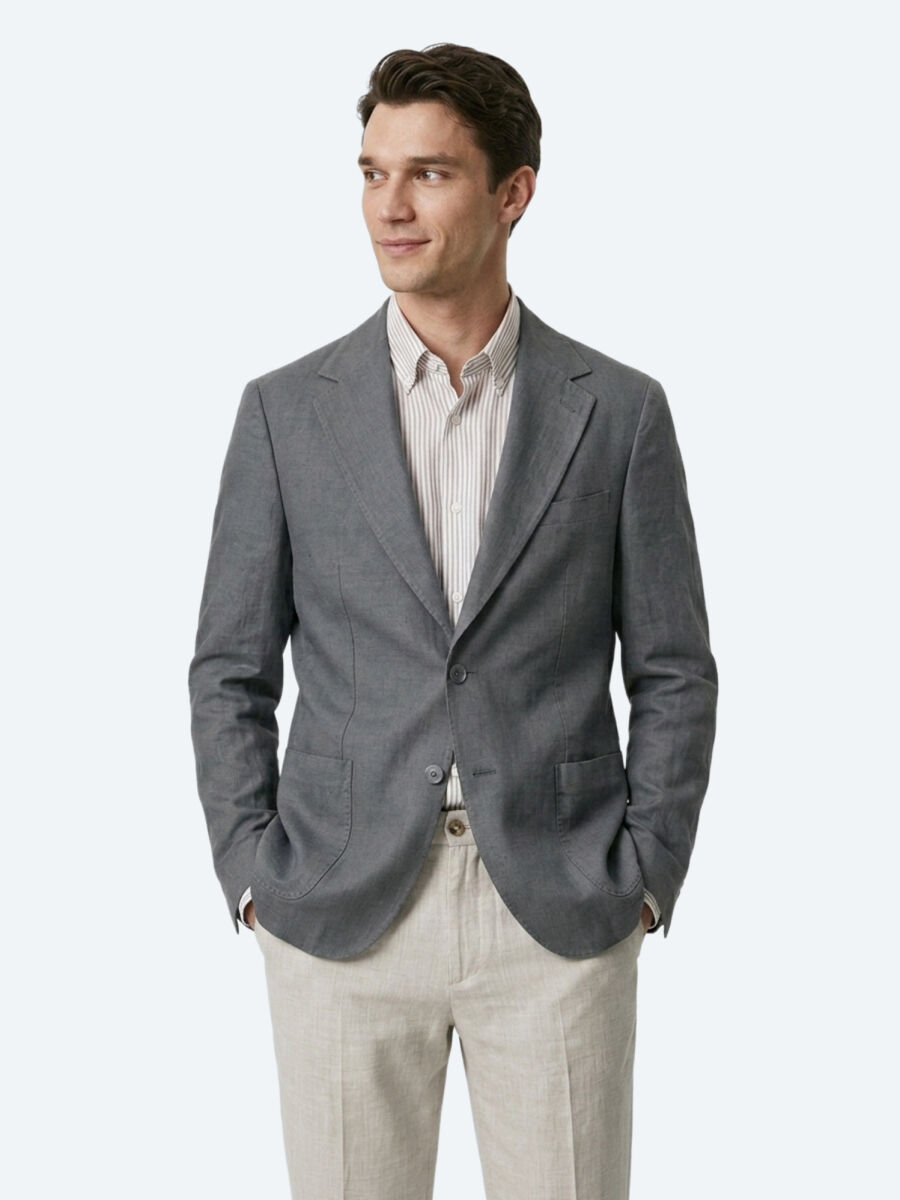 Petrol Düz Modern Fit Keten Karışımlı Ceket - 3