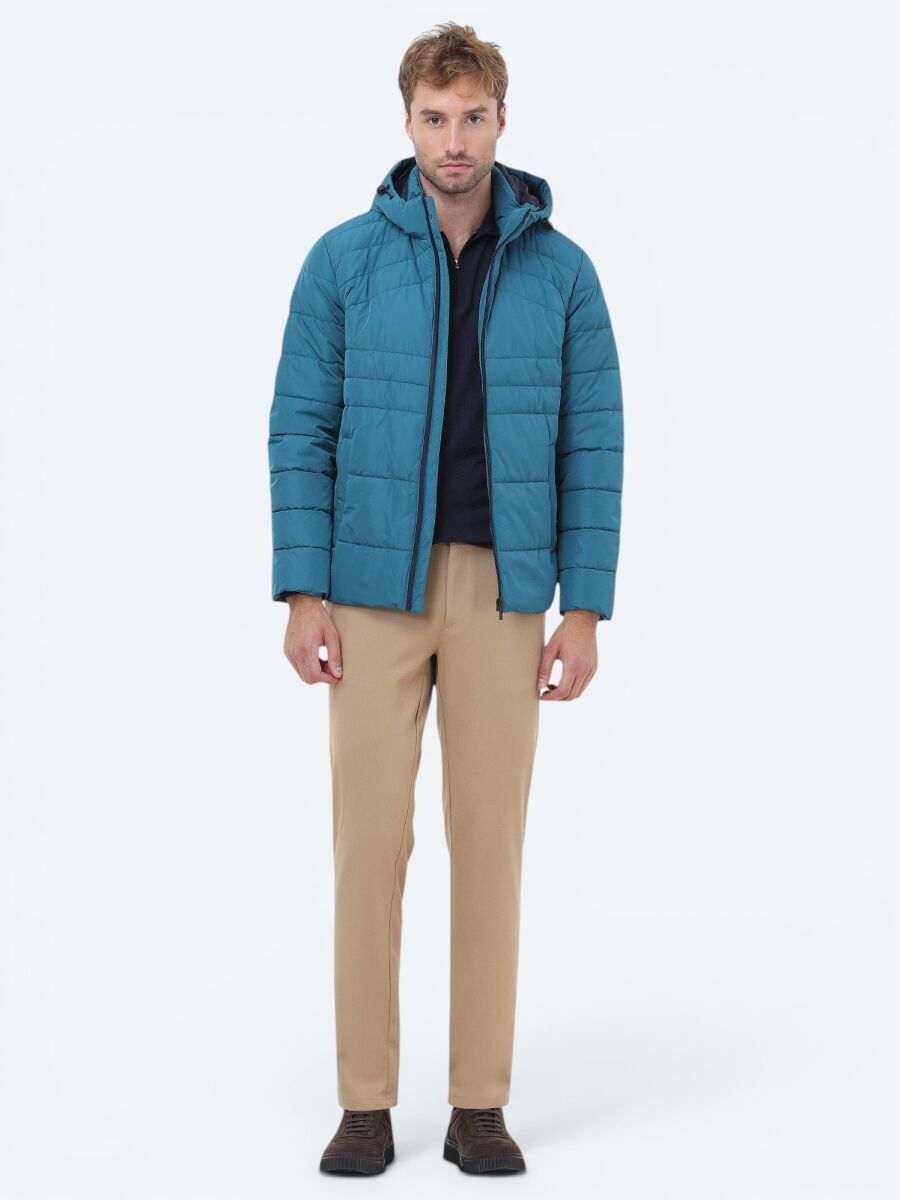 Petrol Regular Fit Kapüşonlu Casual Dokuma Mont - 2