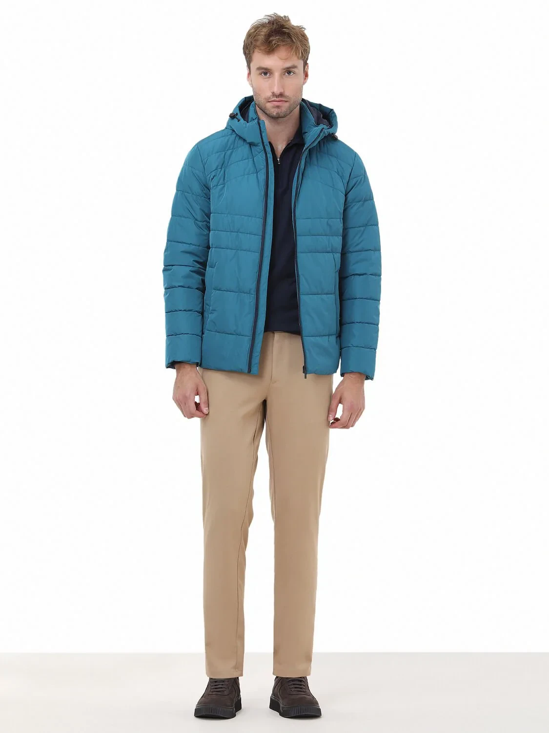 Petrol Regular Fit Kapüşonlu Casual Dokuma Mont - 2