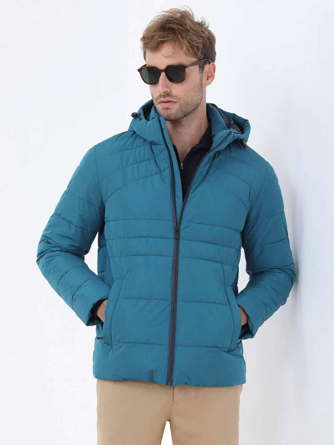 Petrol Regular Fit Kapüşonlu Casual Dokuma Mont - 4