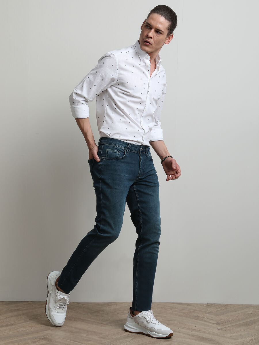 Petrol Slim Fit Denim Pamuk Karışımlı Pantolon - 1