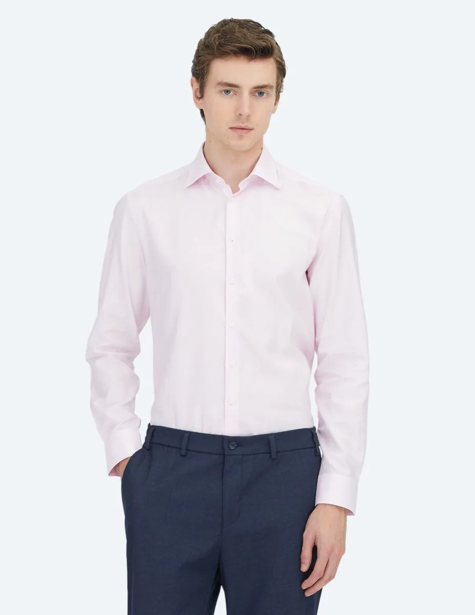 Pink Micro Regular Fit Weaving Classical 100% Cotton Shirt - 1