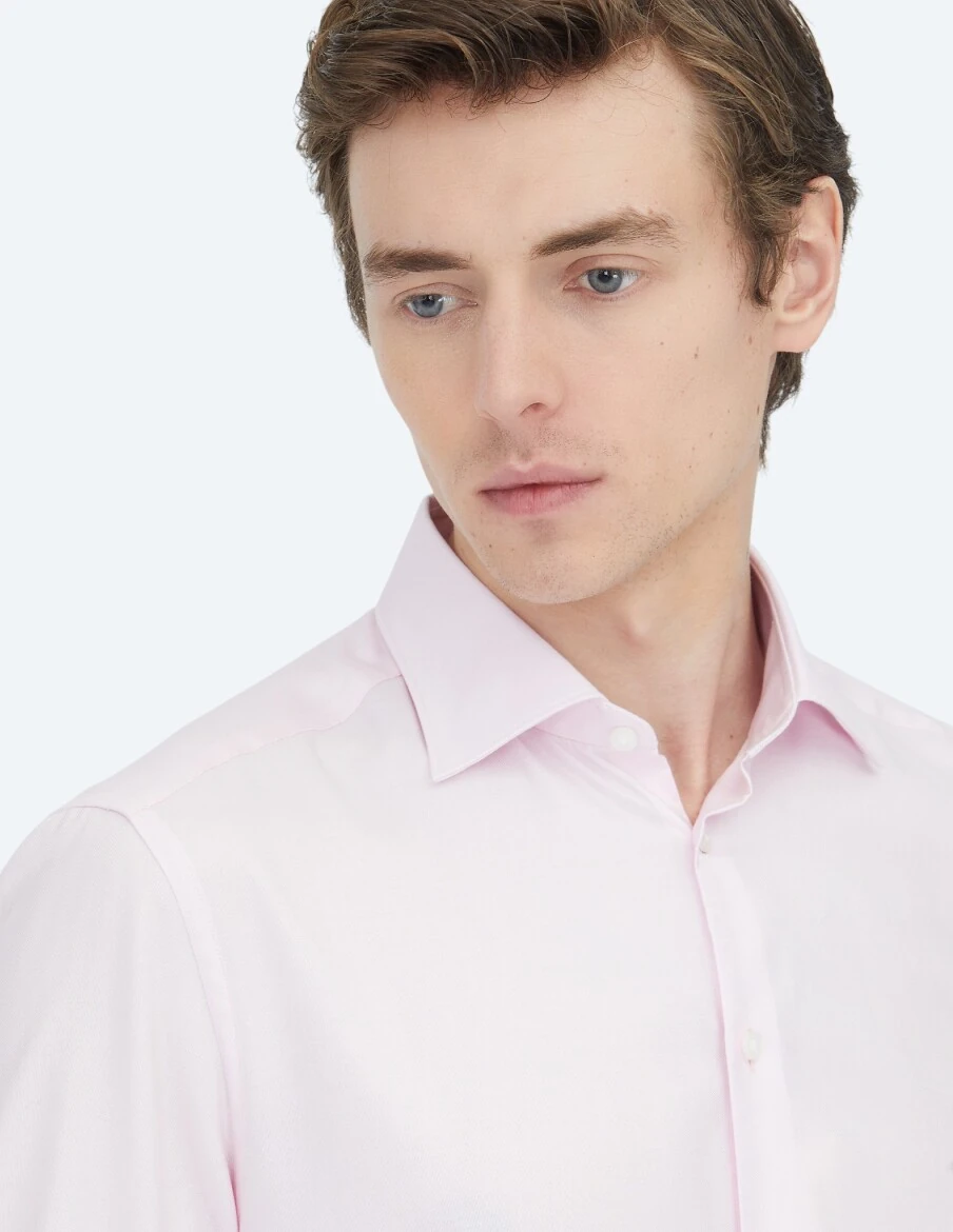 Pink Micro Regular Fit Weaving Classical 100% Cotton Shirt - 3