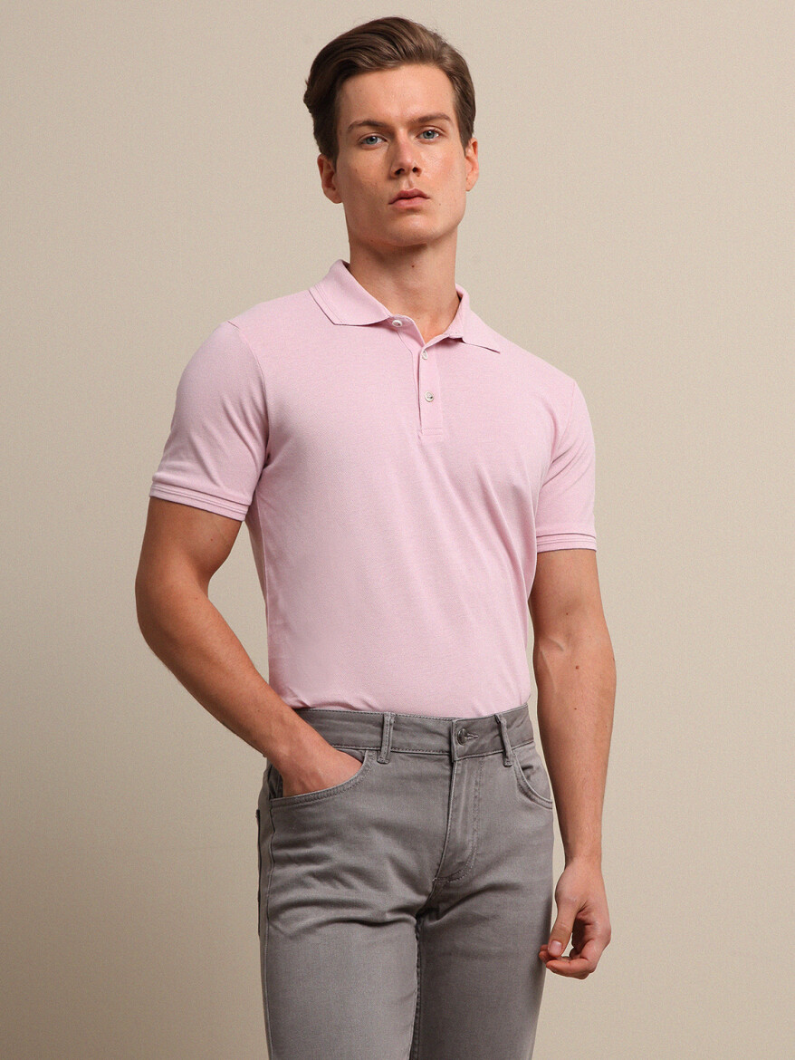 Pink Plain Polo Neck 100% Cotton T-Shirt - 1
