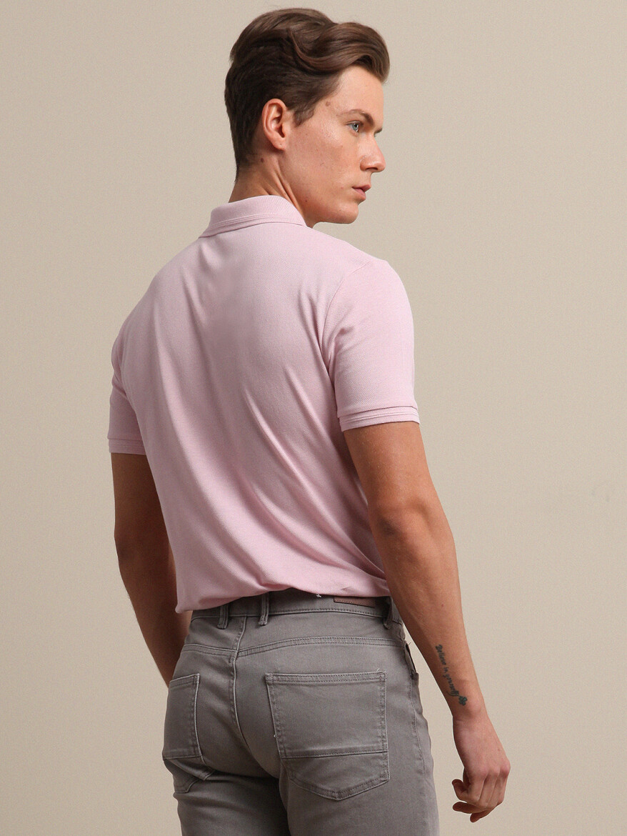 Pink Plain Polo Neck 100% Cotton T-Shirt - 4