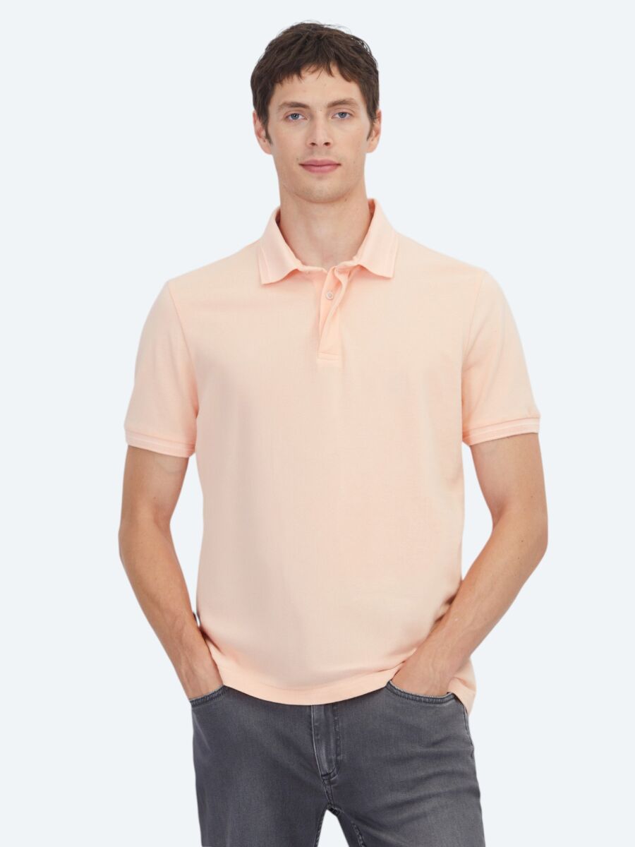 Pink Plain Polo Neck 100% Cotton T-Shirt - 1