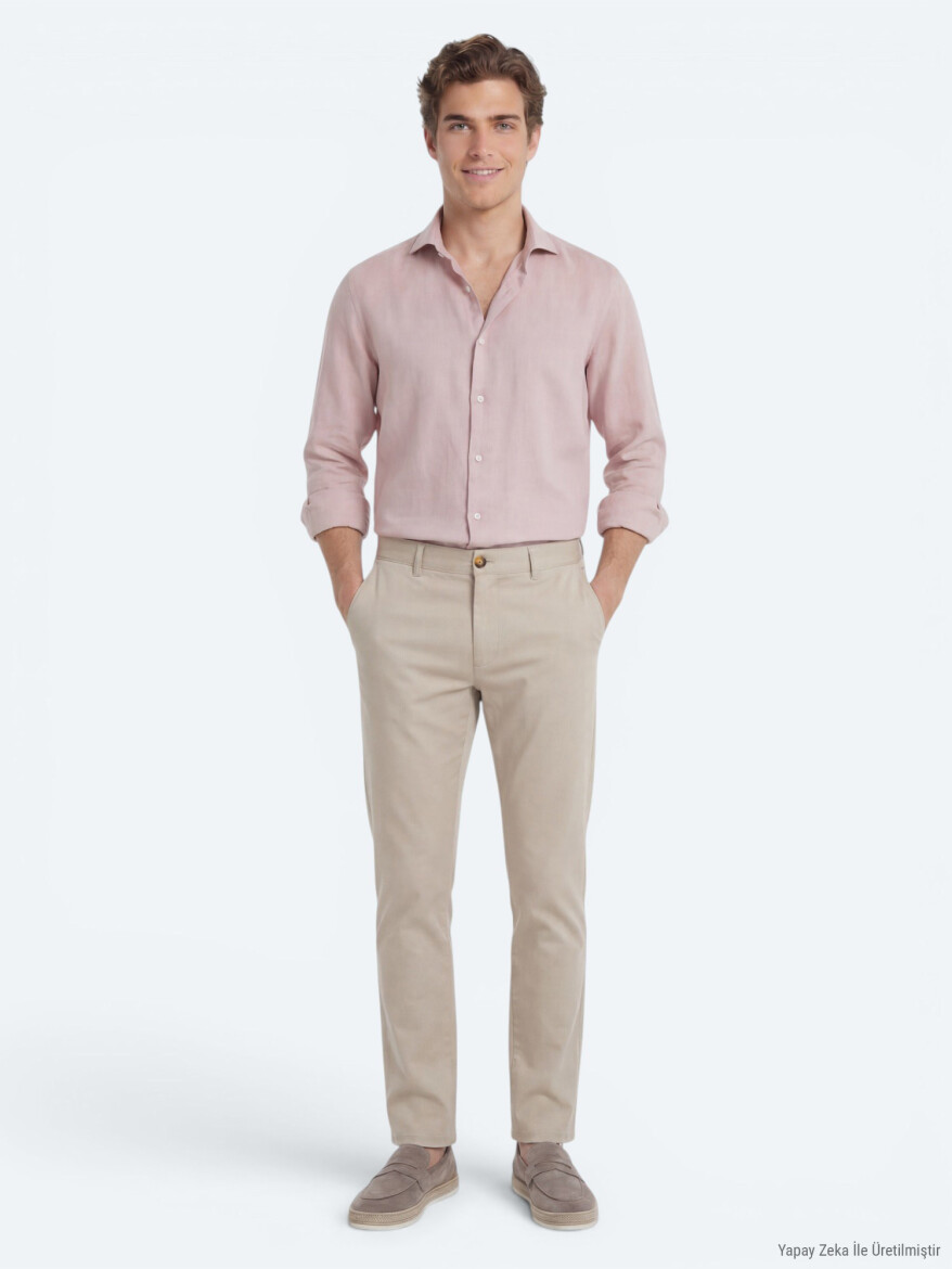 Pink Plain Regular Fit Long Weaving Casual Cotton Blended Shirt - 2