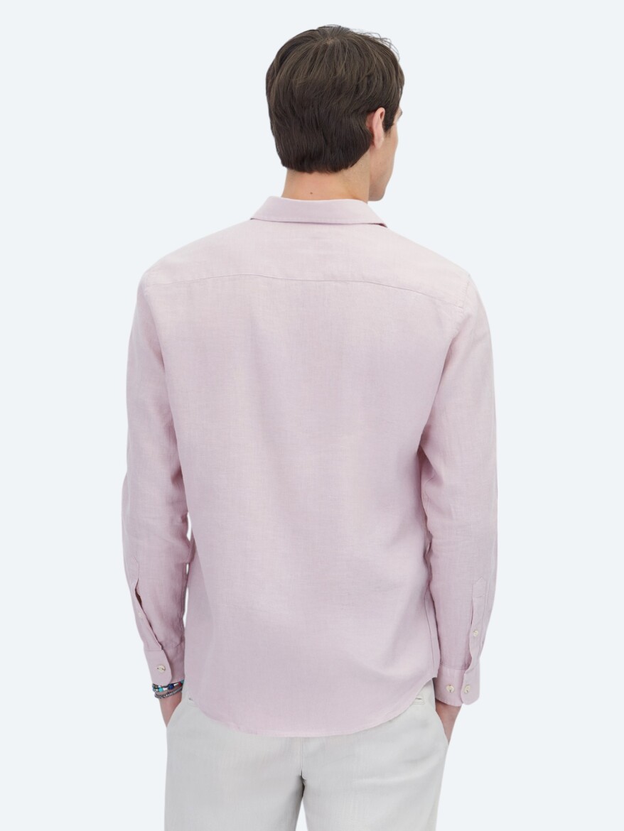 Pink Plain Regular Fit Weaving Casual Cotton Blended Shirt - 4