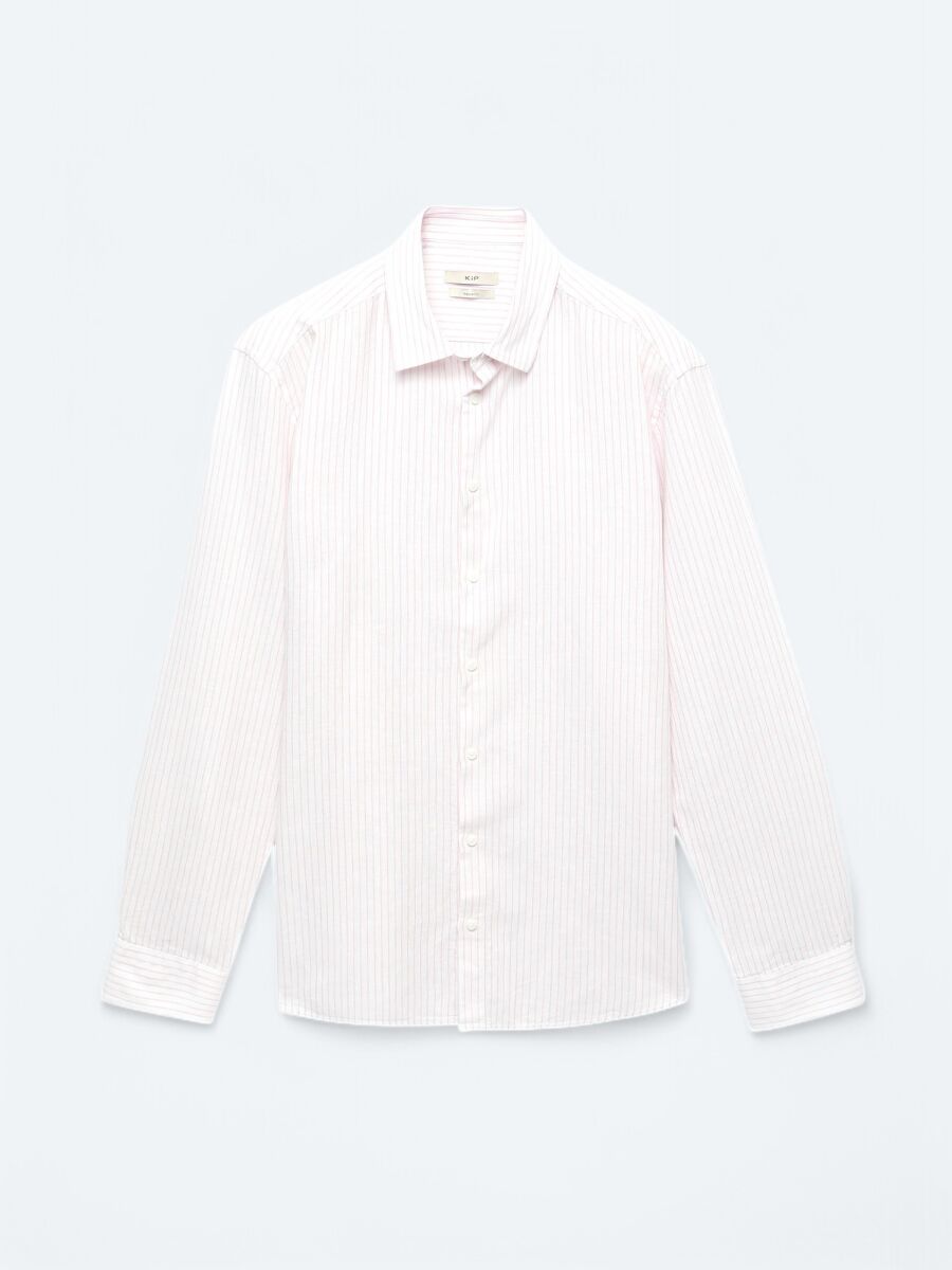 Pink Striped Regular Fit Long Weaving Casual Cotton Blended Shirt - 1