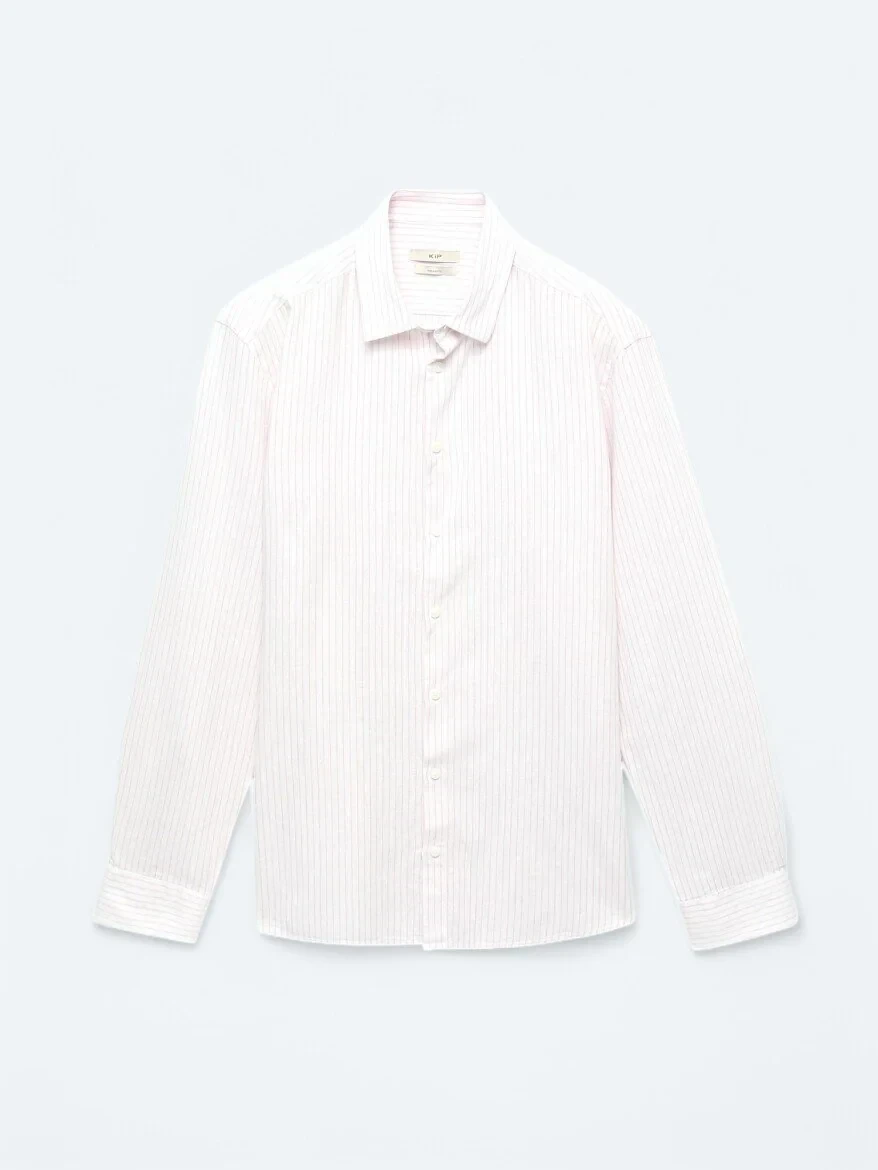 Pink Striped Regular Fit Weaving Casual Cotton Blended Shirt 