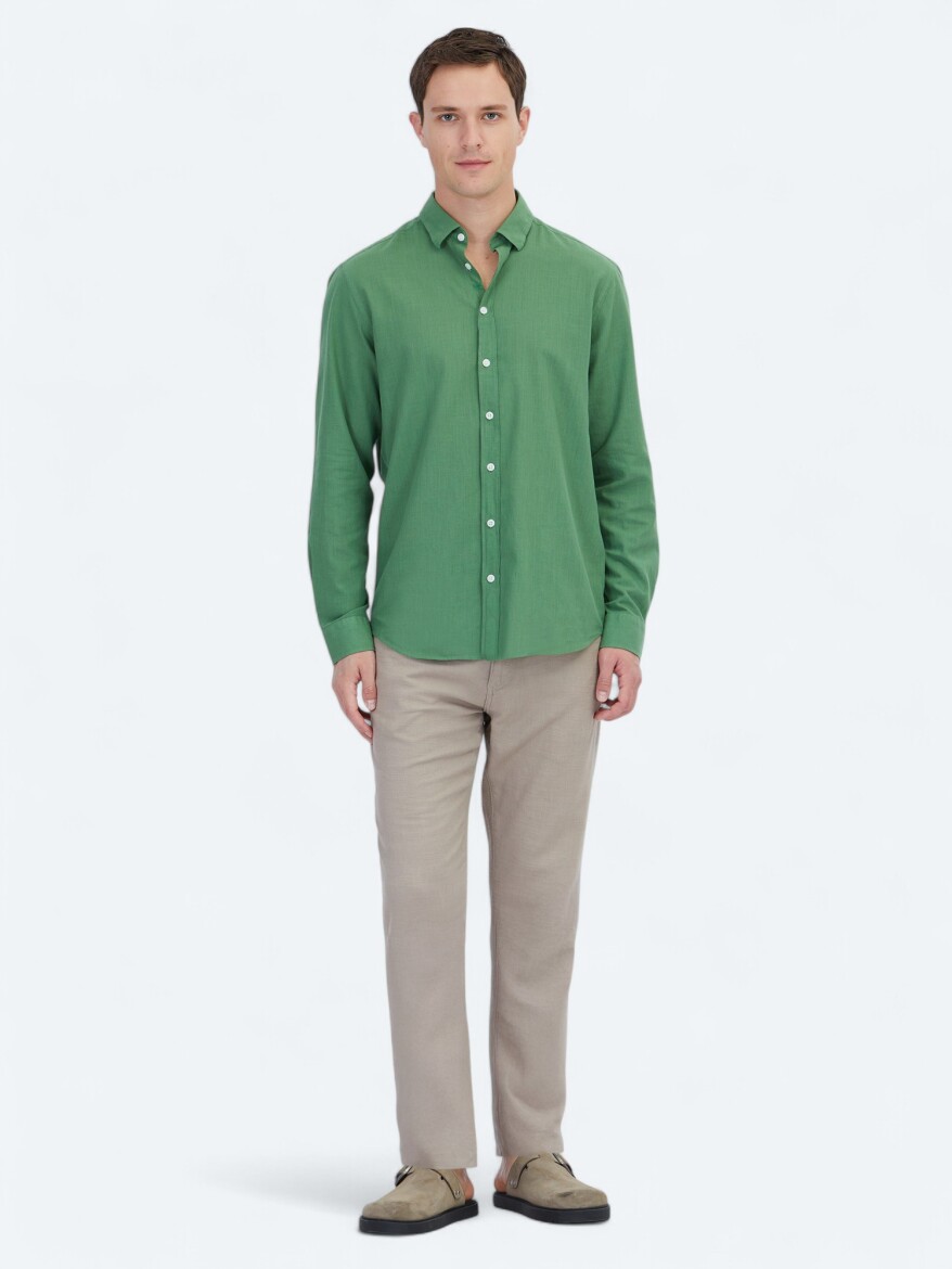 Pistachio Green Plain Regular Fit Long Weaving Casual 100% Cotton Shirt - 2