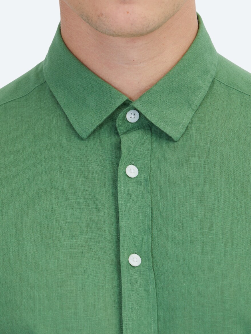 Pistachio Green Plain Regular Fit Long Weaving Casual 100% Cotton Shirt - 4