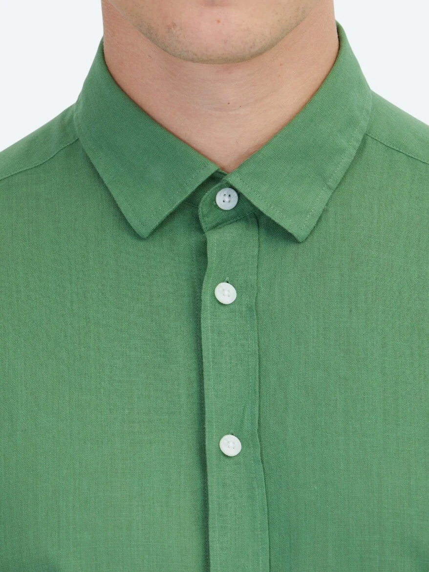 Pistachio Green Plain Regular Fit Weaving Casual 100% Cotton Shirt 