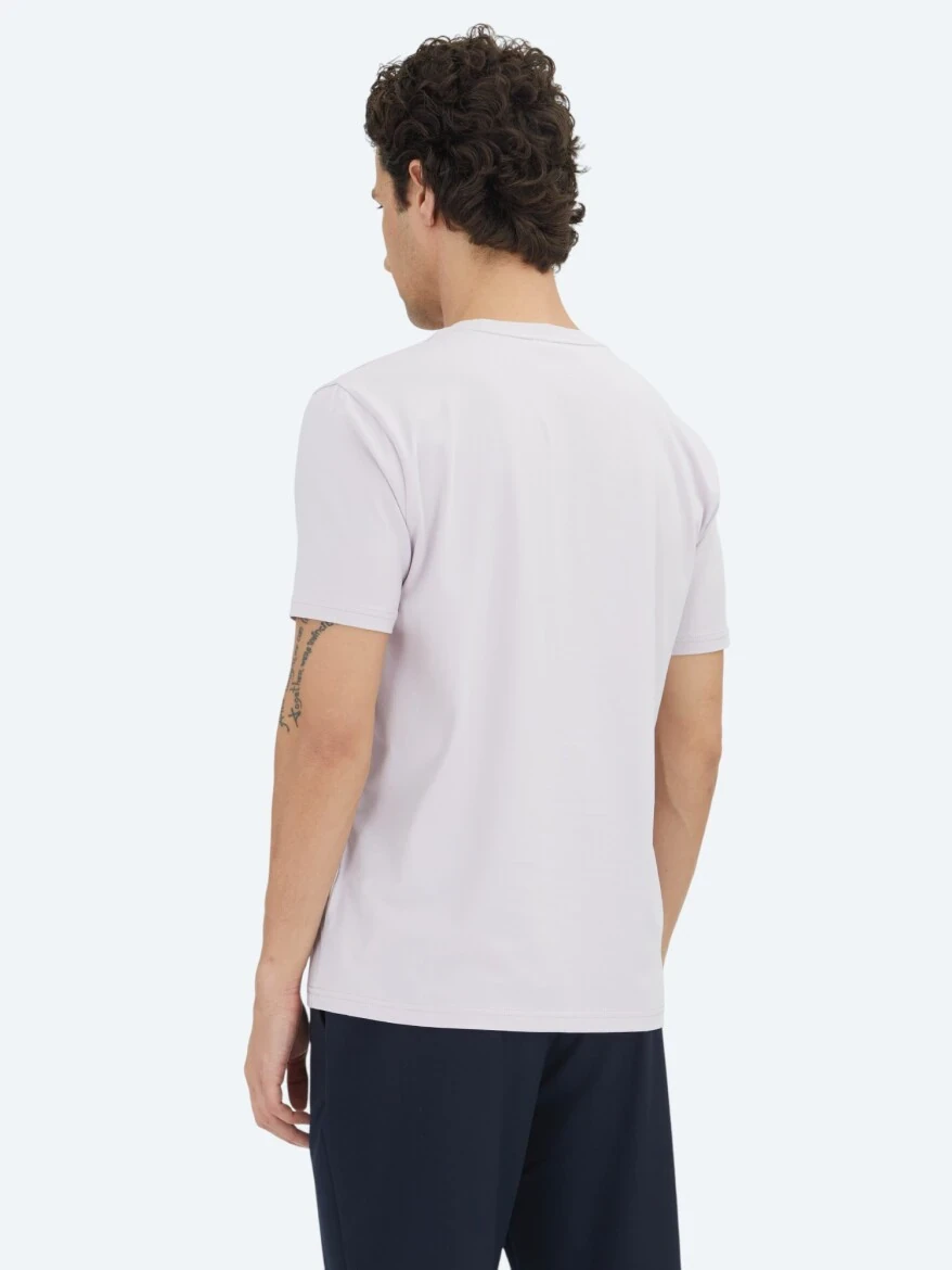 Purple Plain Crew Neck Cotton Blended T-Shirt - 5