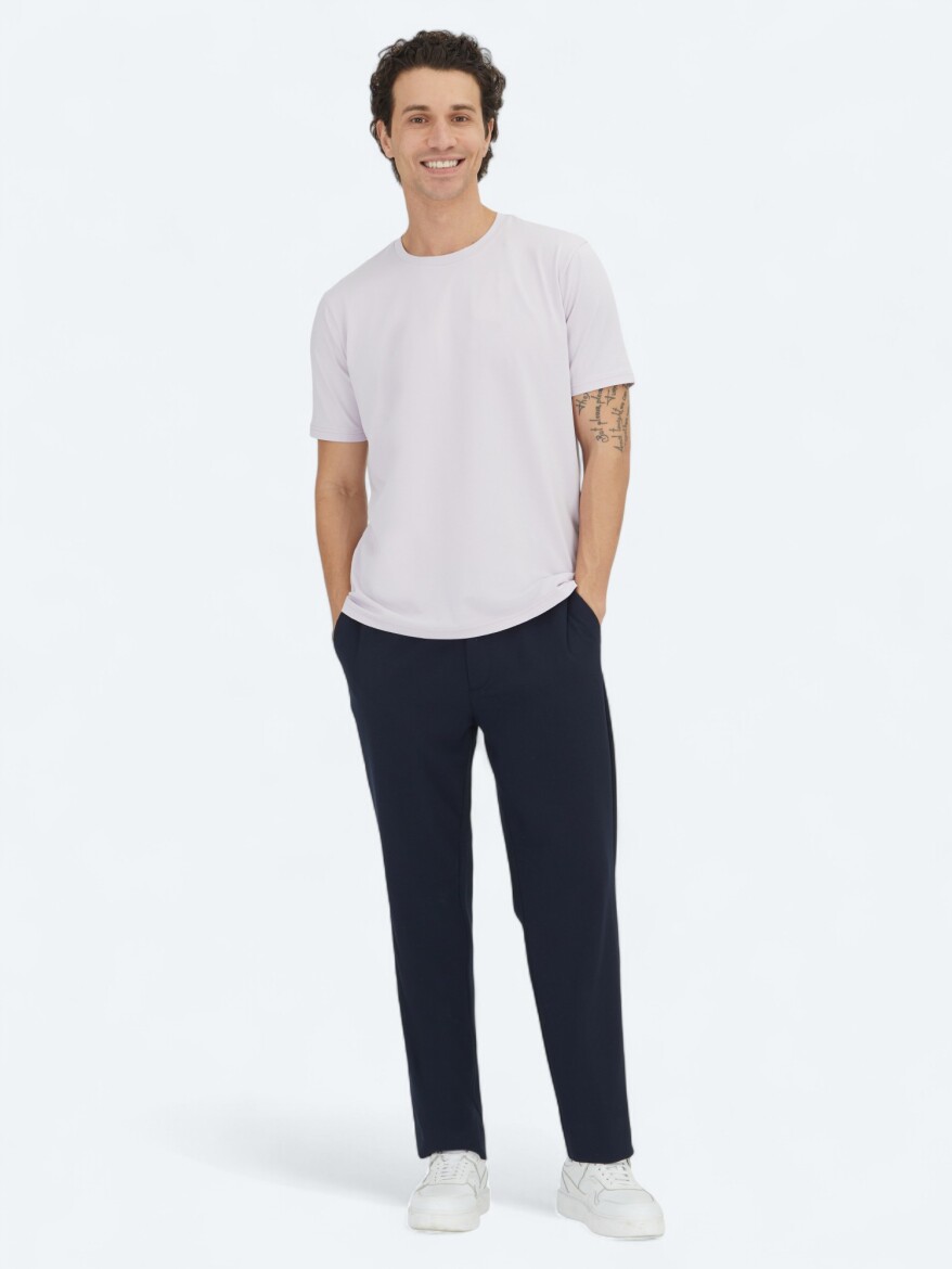 Purple Plain Crew Neck Cotton Blended T-Shirt - 2