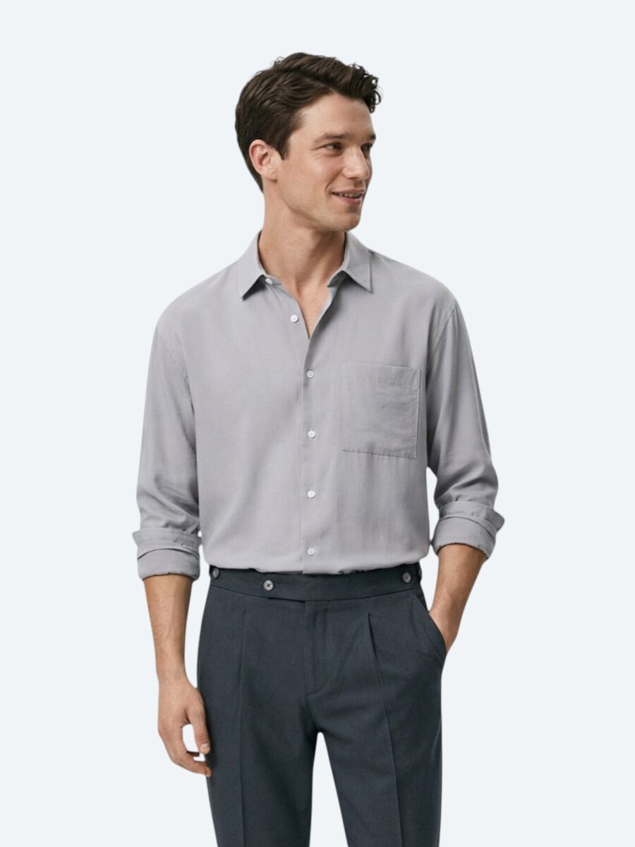 Purple Plain Oversize Fit Long Weaving Casual Shirt - 1