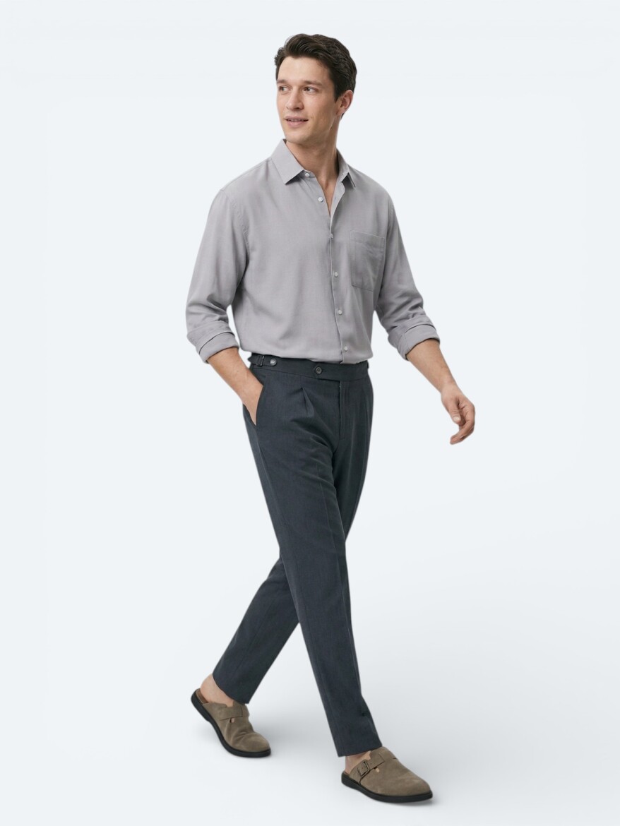 Purple Plain Oversize Fit Long Weaving Casual Shirt - KİP