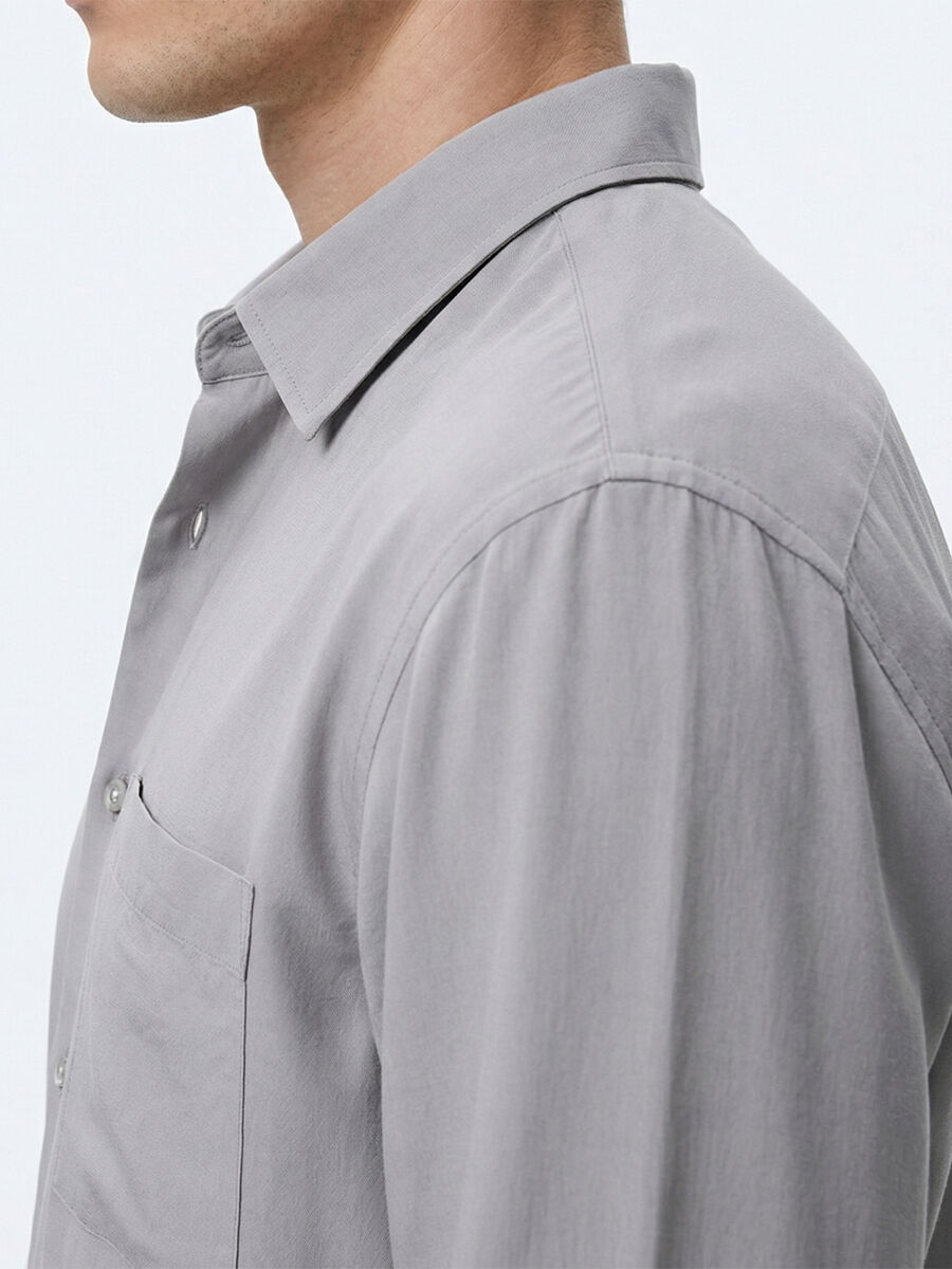 Purple Plain Oversize Fit Long Weaving Casual Shirt - 3