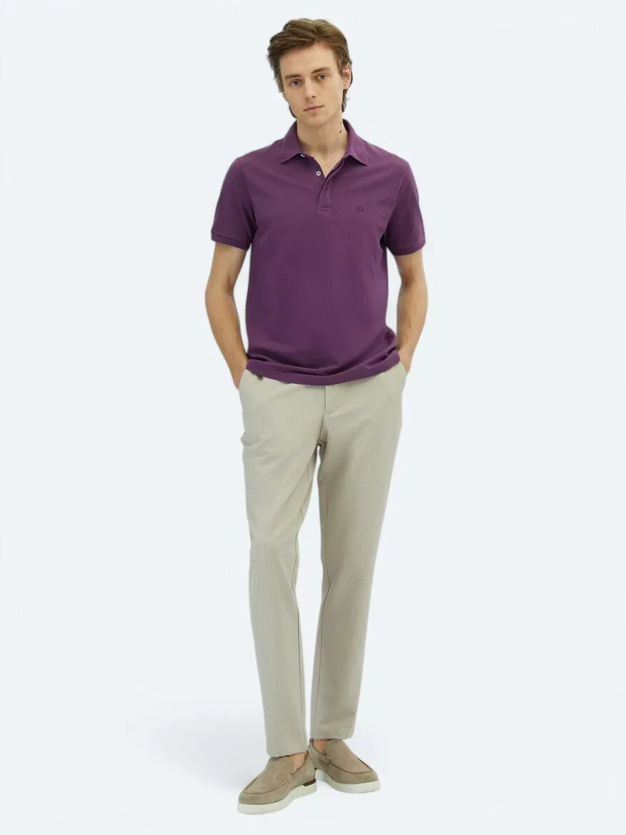 Purple Plain Polo Neck 100% Cotton T-Shirt - 2