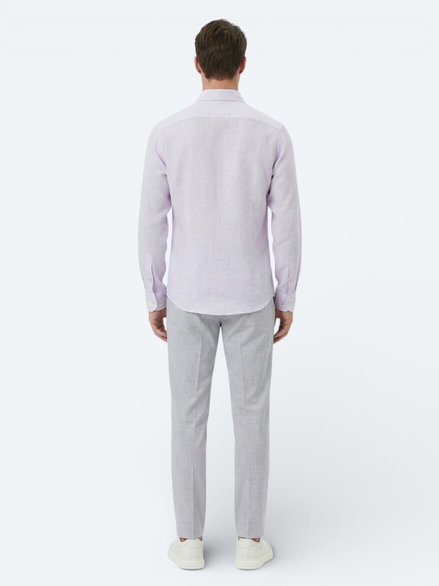 Purple Plain Regular Fit Long Weaving Casual Cotton Blended Shirt - 5