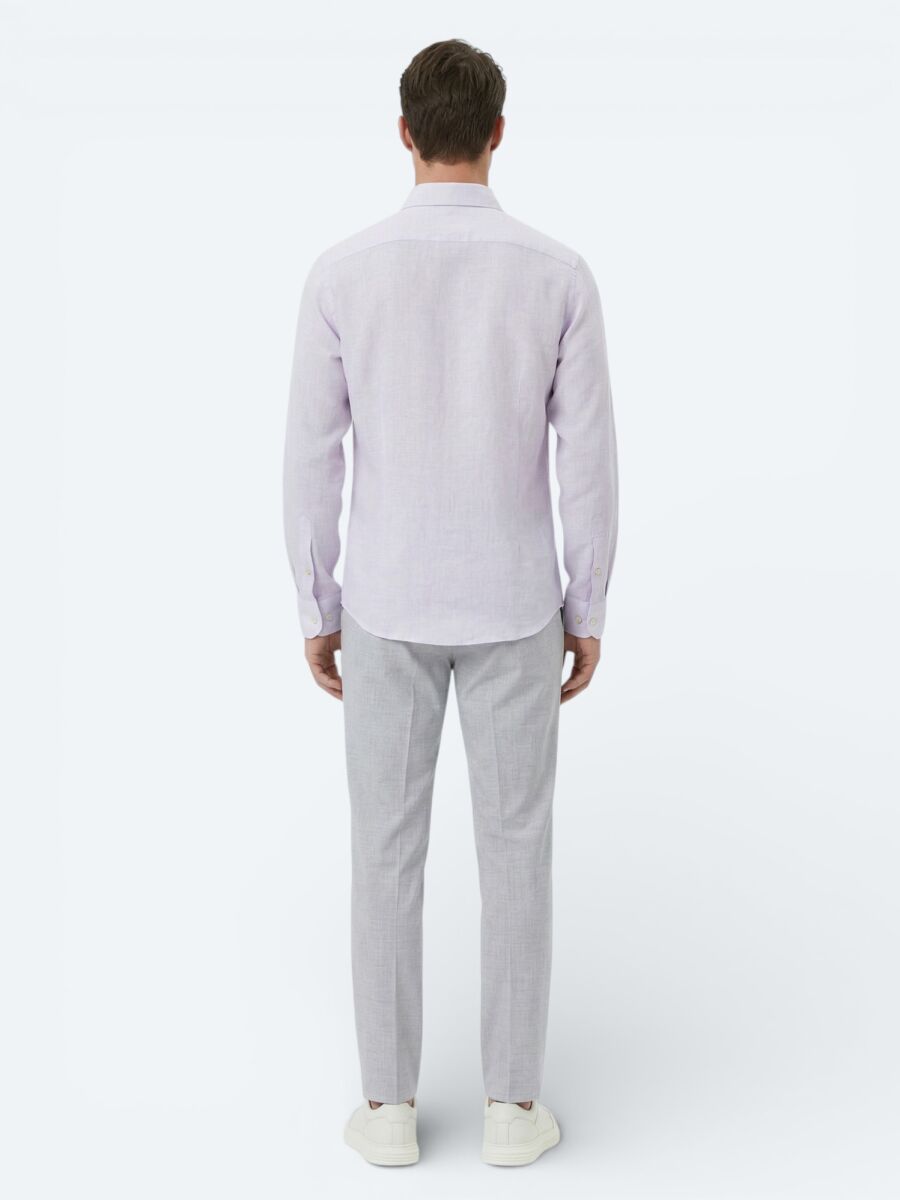 Purple Plain Regular Fit Long Weaving Casual Cotton Blended Shirt - 5