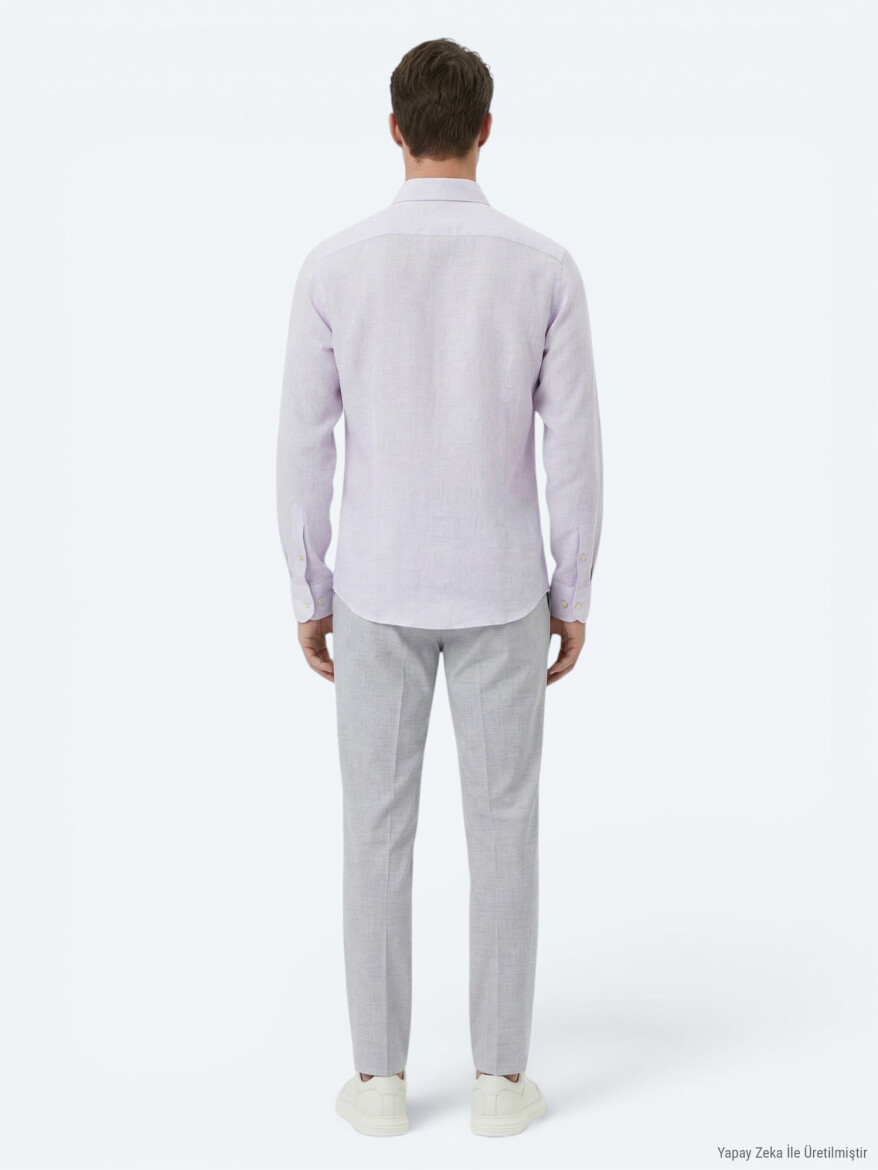 Purple Plain Regular Fit Long Weaving Casual Cotton Blended Shirt - 5