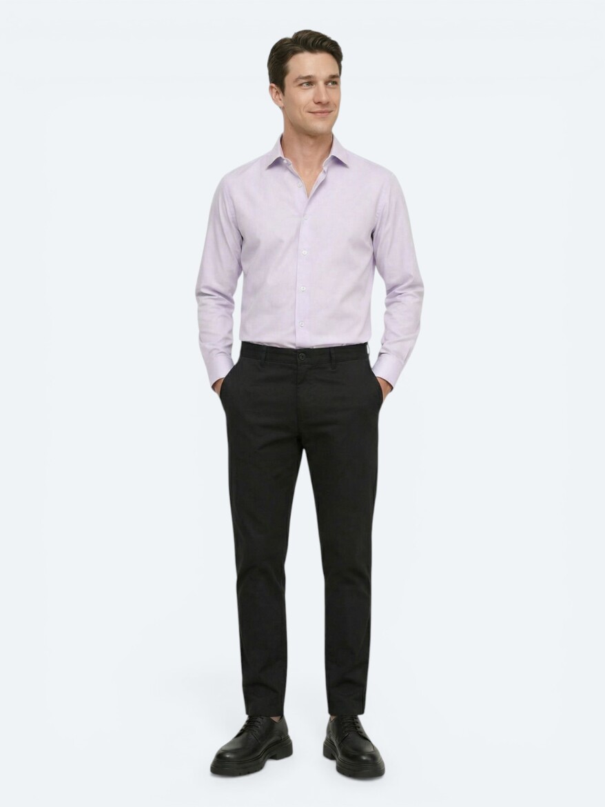 Purple Plain Regular Fit Long Weaving Classical 100% Cotton Shirt - 3