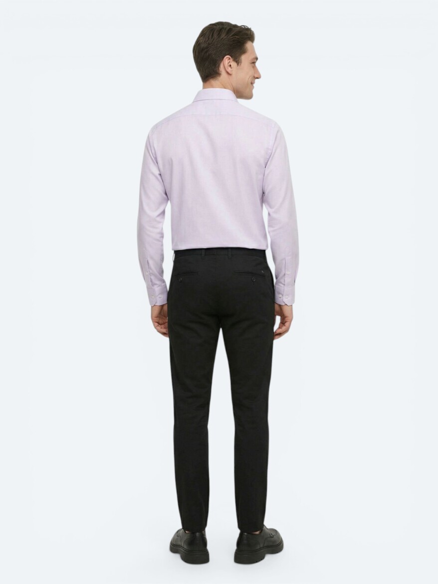 Purple Plain Regular Fit Long Weaving Classical 100% Cotton Shirt - 5