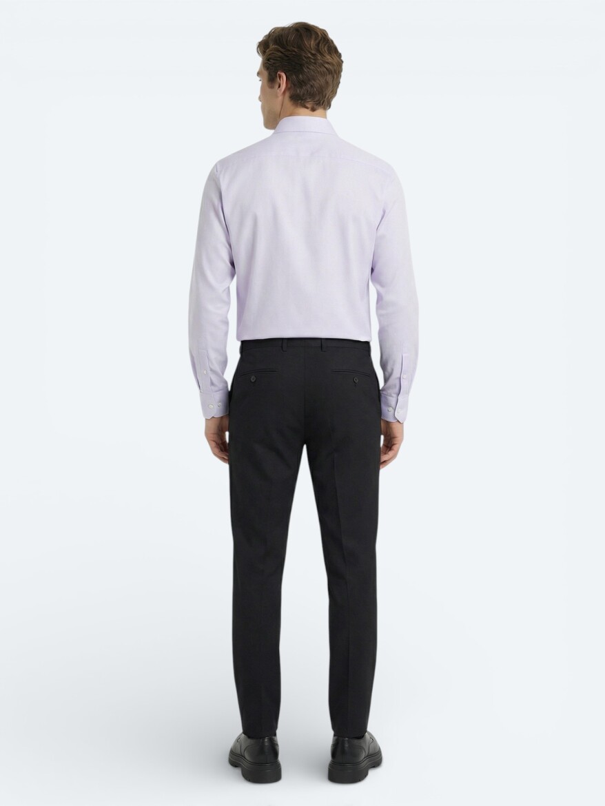 Purple Plain Regular Fit Long Weaving Classical 100% Cotton Shirt - 4