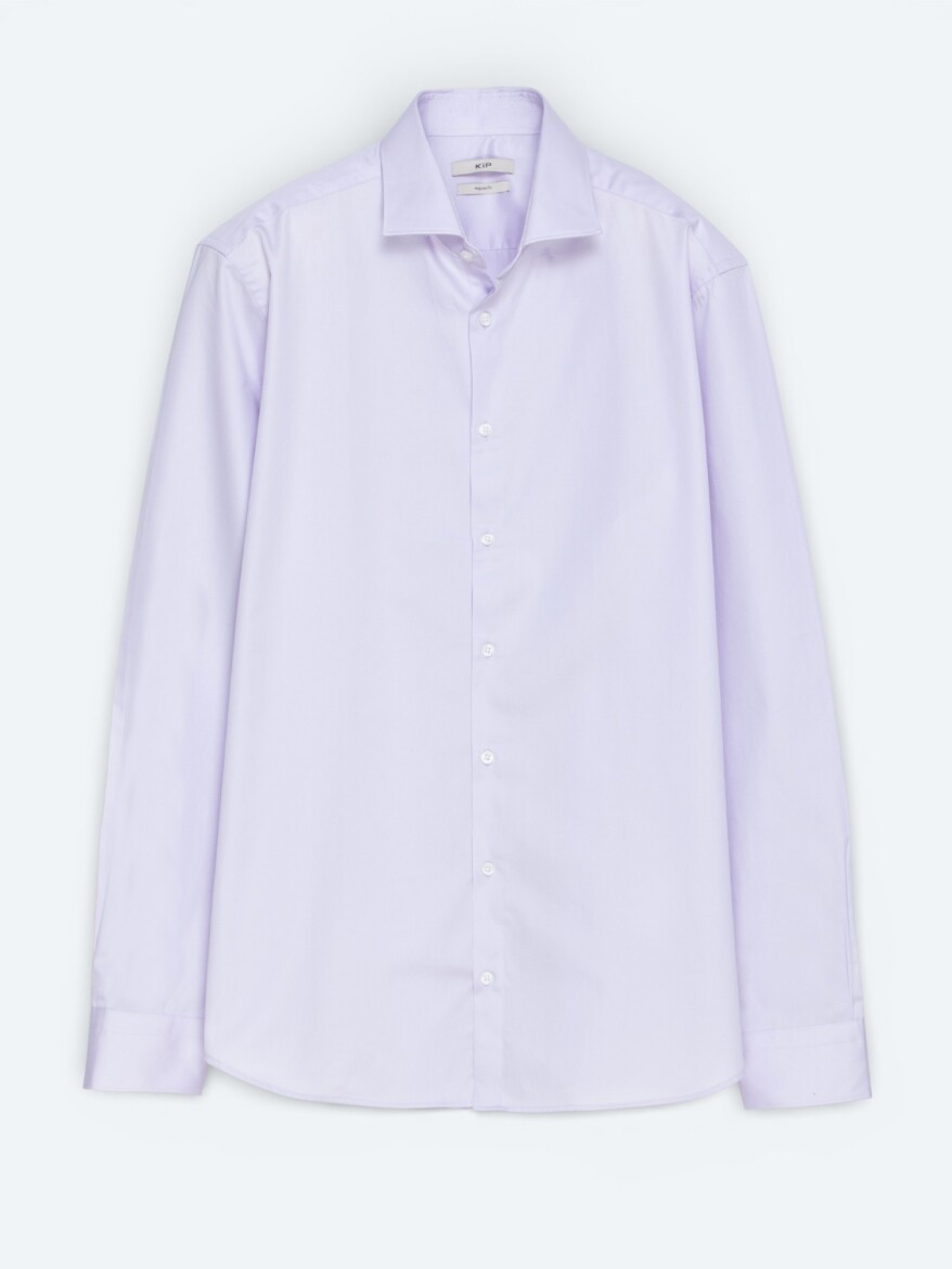 Purple Plain Regular Fit Long Weaving Classical 100% Cotton Shirt - 5