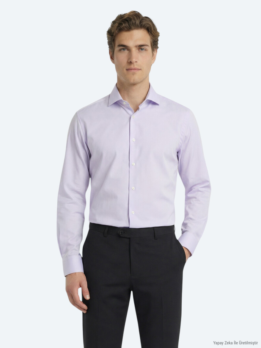 Purple Plain Regular Fit Long Weaving Classical 100% Cotton Shirt 
