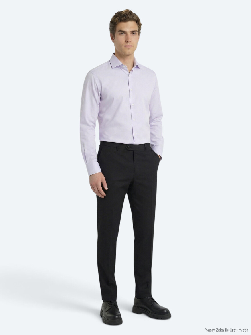 Purple Plain Regular Fit Long Weaving Classical 100% Cotton Shirt - 3