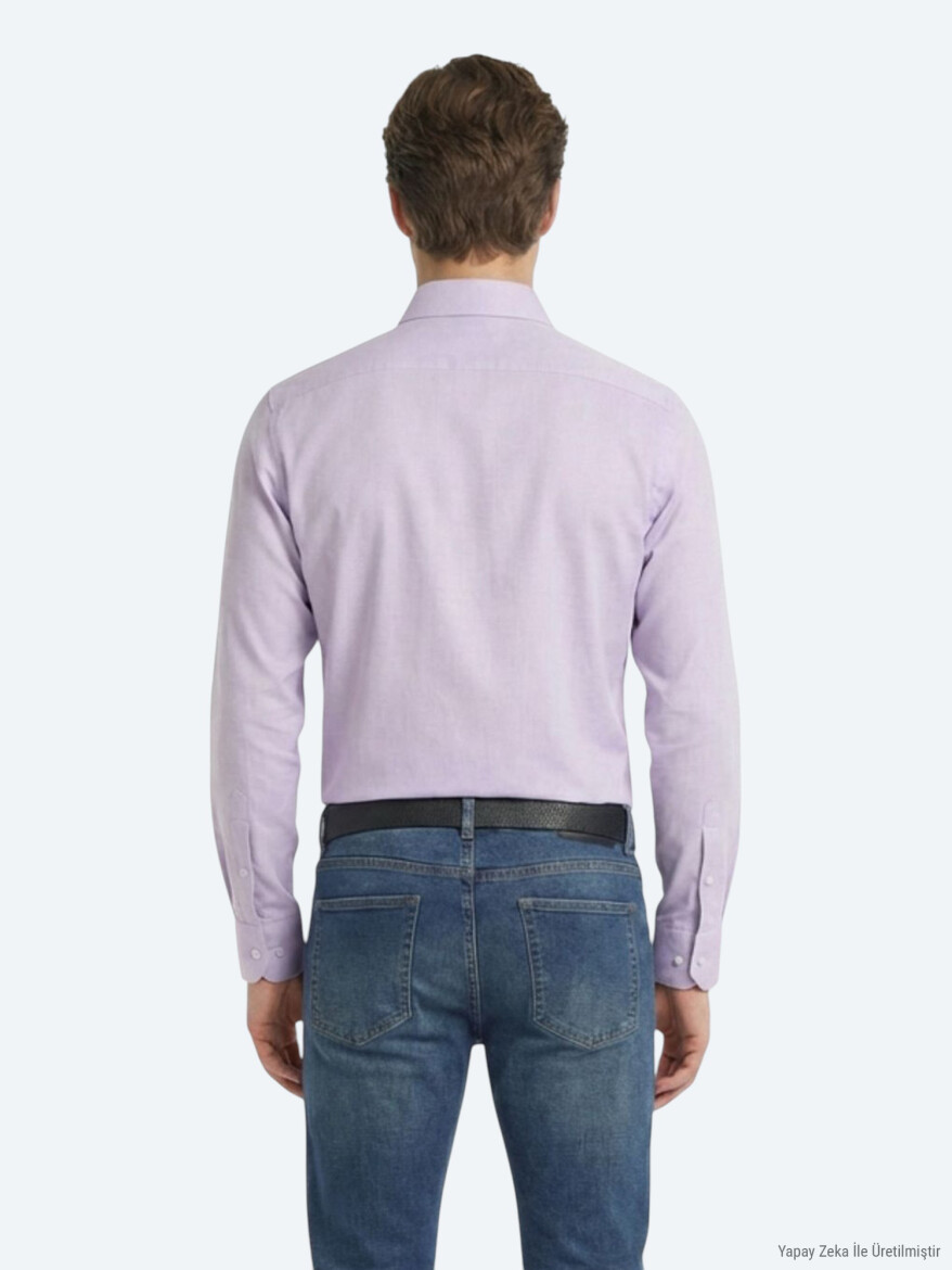 Purple Plain Regular Fit Long Weaving Classical Cotton Blended Shirt - 4