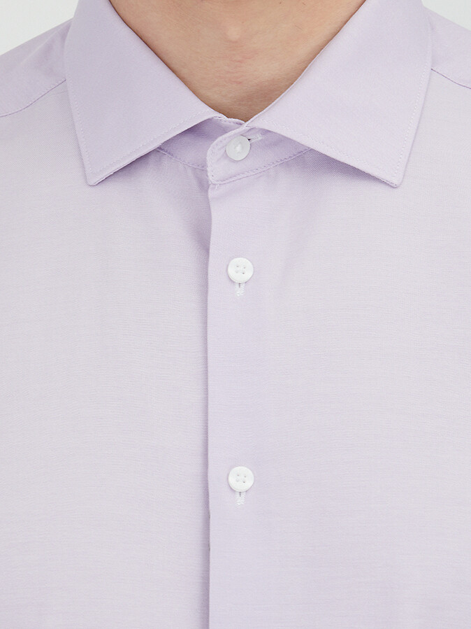 Purple Plain Regular Fit Long Weaving Classical Cotton Blended Shirt - 4