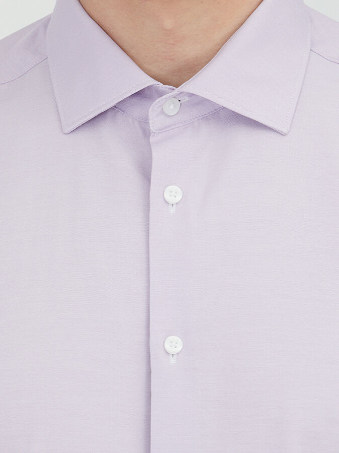 Purple Plain Regular Fit Long Weaving Classical Cotton Blended Shirt - 4
