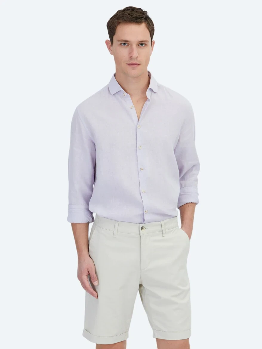 Purple Plain Regular Fit Weaving Casual Cotton Blended Shirt - 1