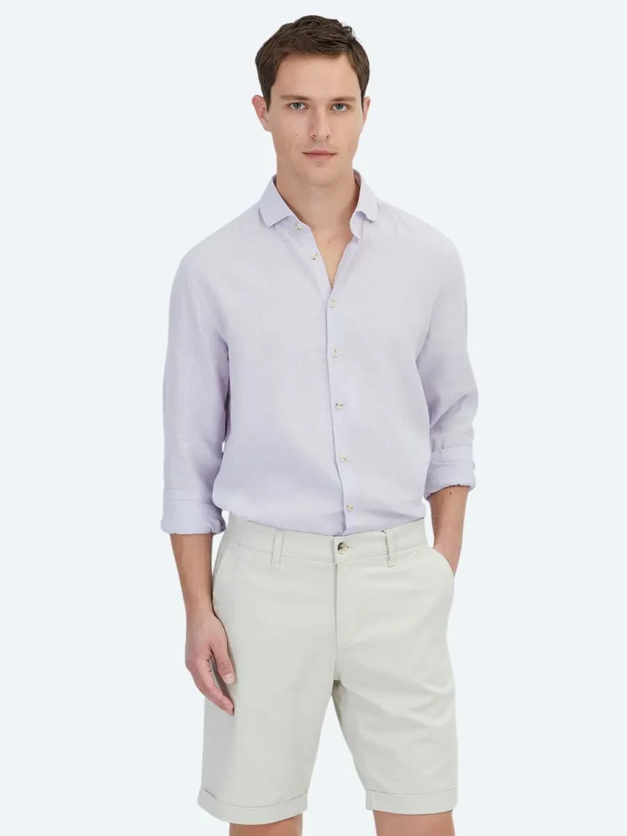 Purple Plain Regular Fit Weaving Casual Cotton Blended Shirt - 1