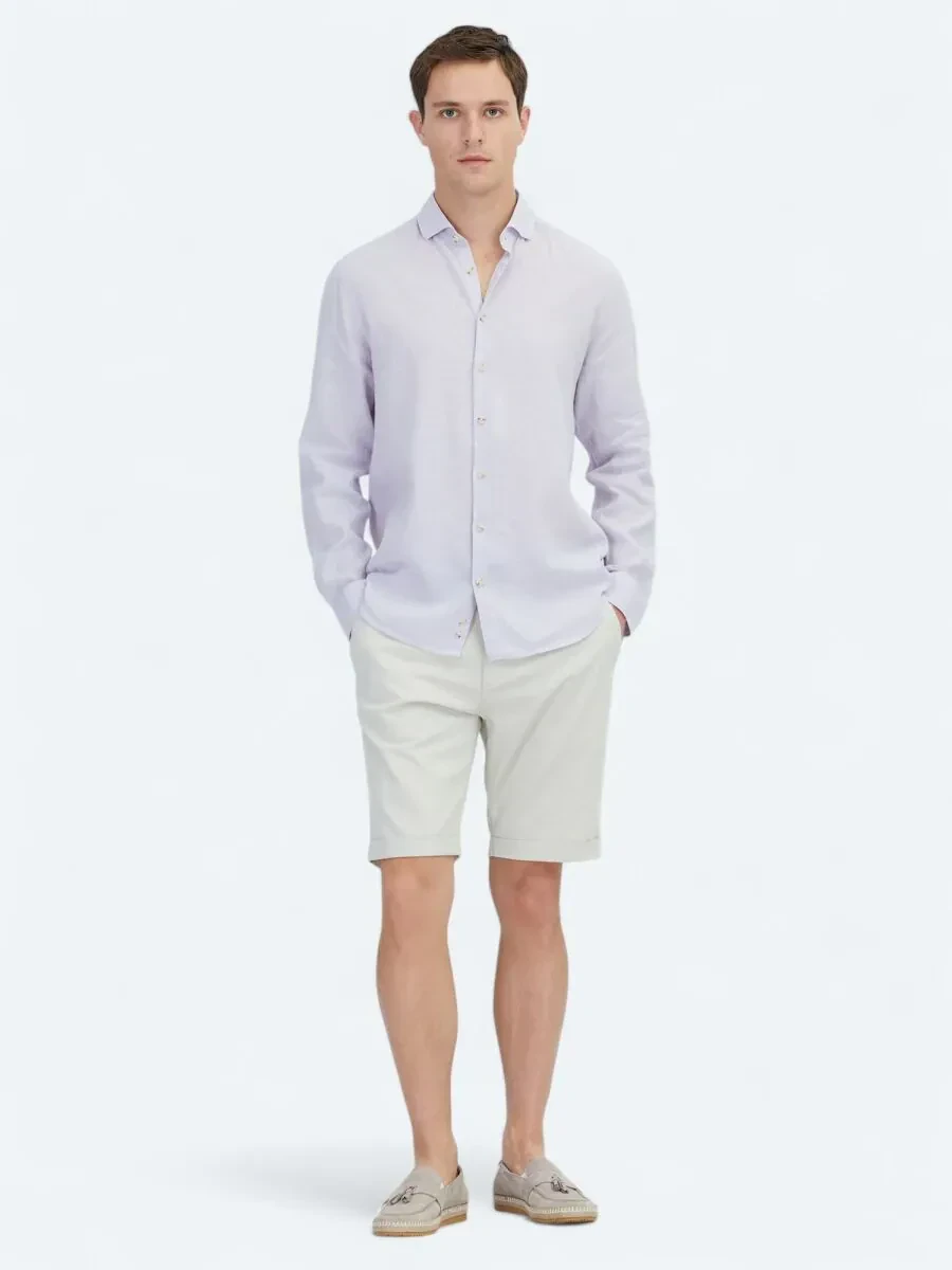 Purple Plain Regular Fit Weaving Casual Cotton Blended Shirt - 2