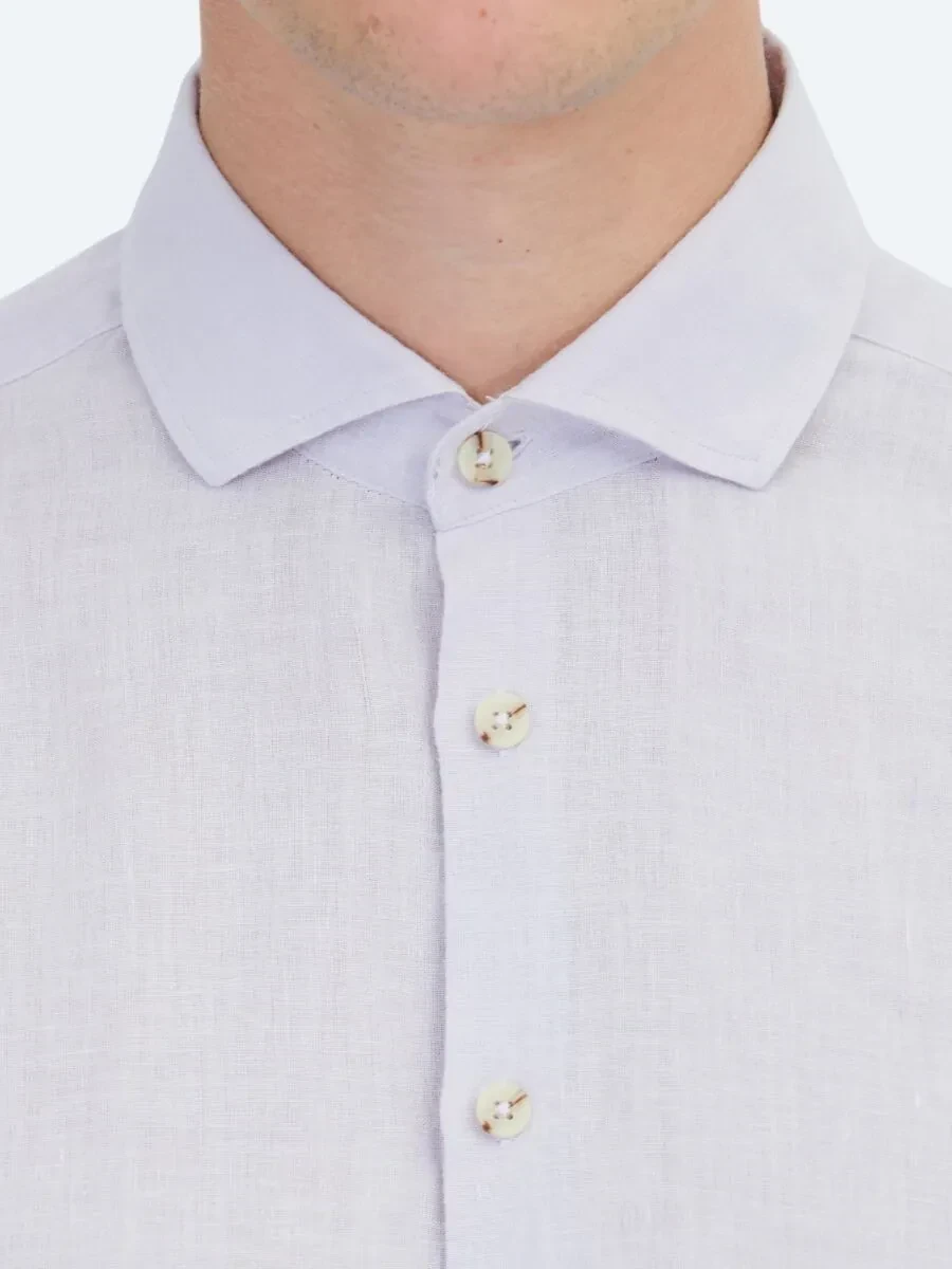 Purple Plain Regular Fit Weaving Casual Cotton Blended Shirt - 4