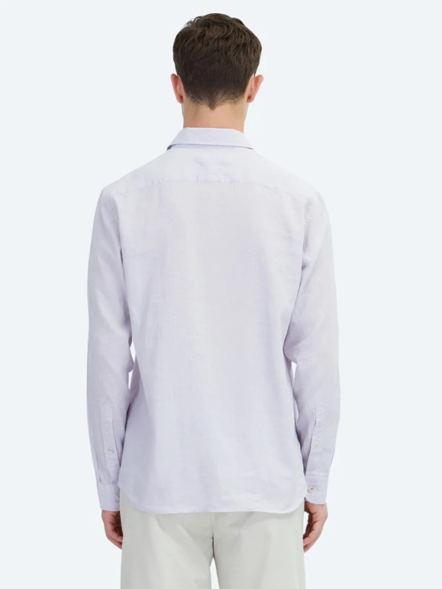 Purple Plain Regular Fit Weaving Casual Cotton Blended Shirt - 5