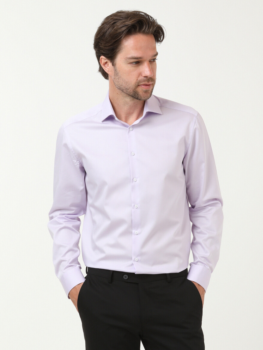 Purple Plain Regular Fit Weaving Classical 100% Cotton Shirt 