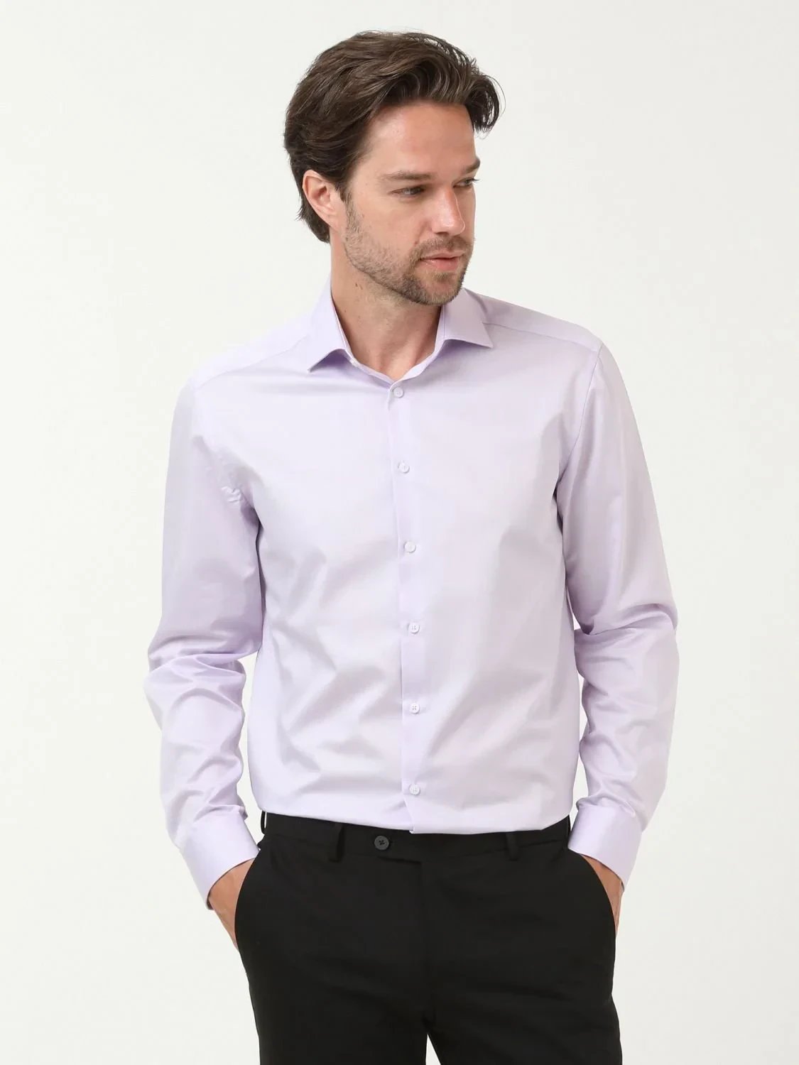 Purple Plain Regular Fit Weaving Classical 100% Cotton Shirt - 1