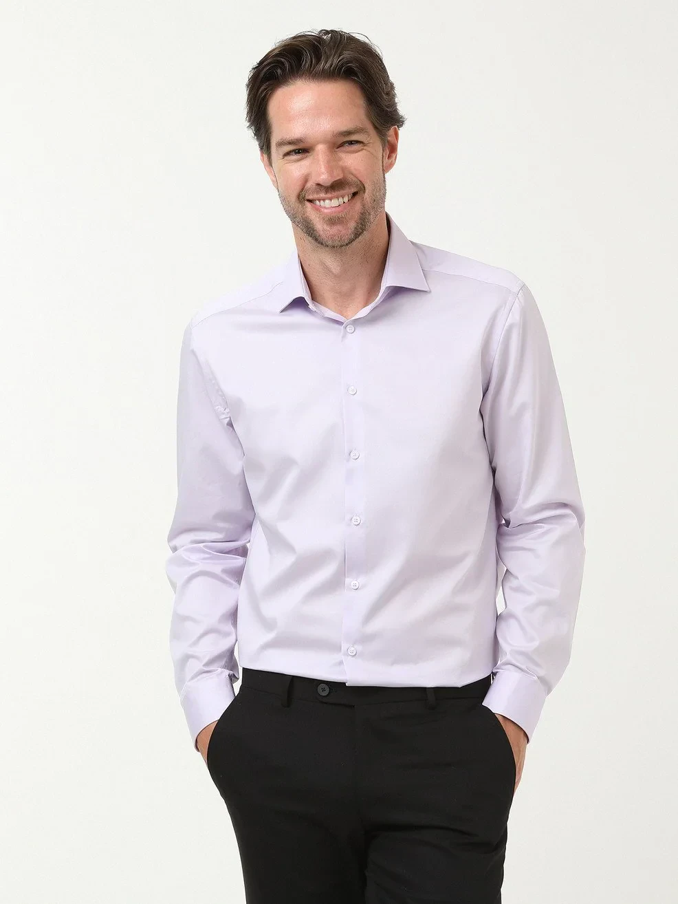 Purple Plain Regular Fit Weaving Classical 100% Cotton Shirt - 3