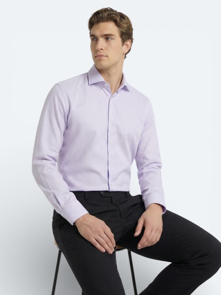 Purple Plain Regular Fit Weaving Classical 100% Cotton Shirt - 2