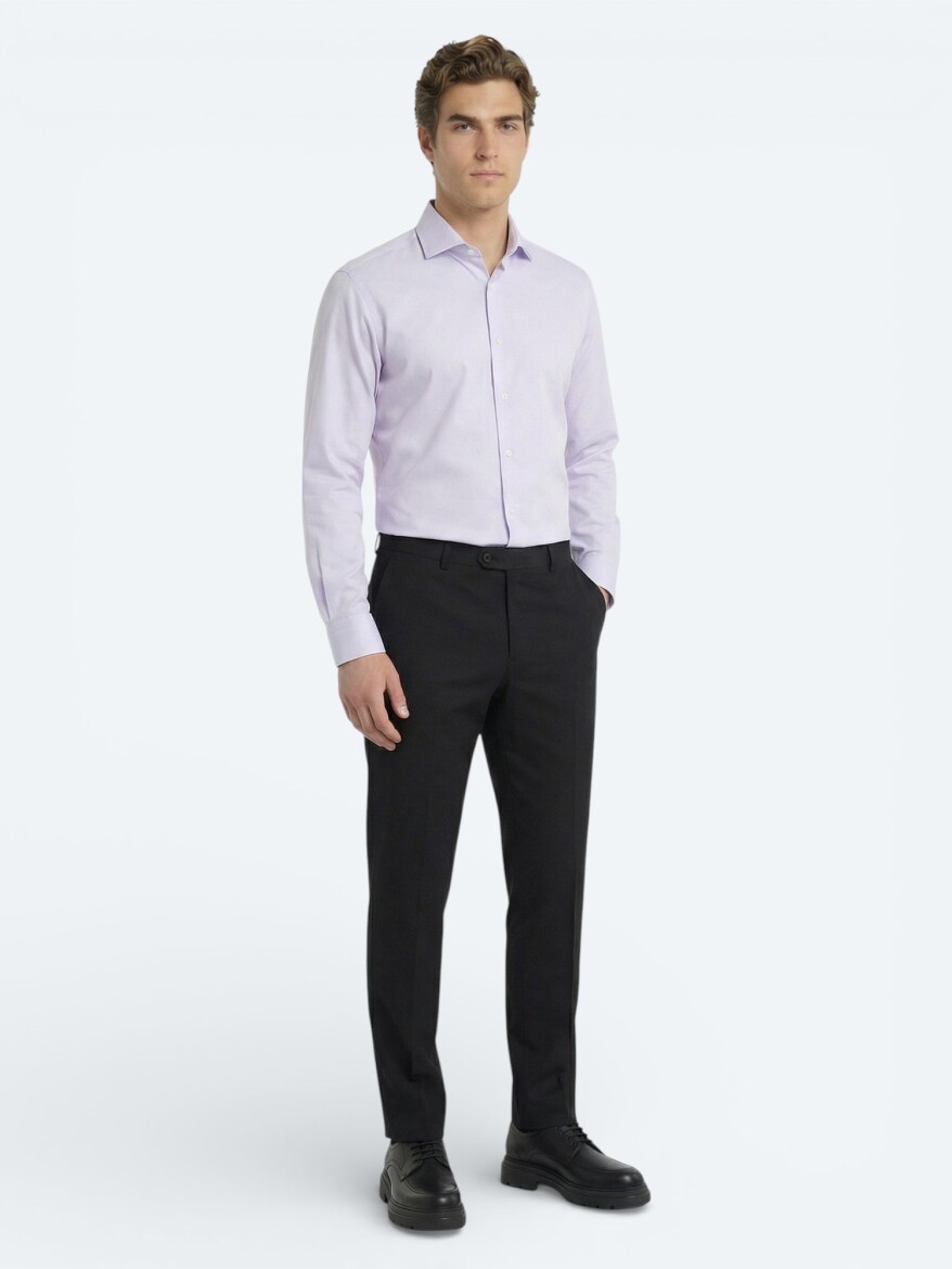 Purple Plain Regular Fit Weaving Classical 100% Cotton Shirt - 3