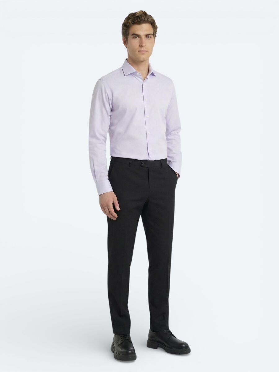 Purple Plain Regular Fit Weaving Classical 100% Cotton Shirt - 3