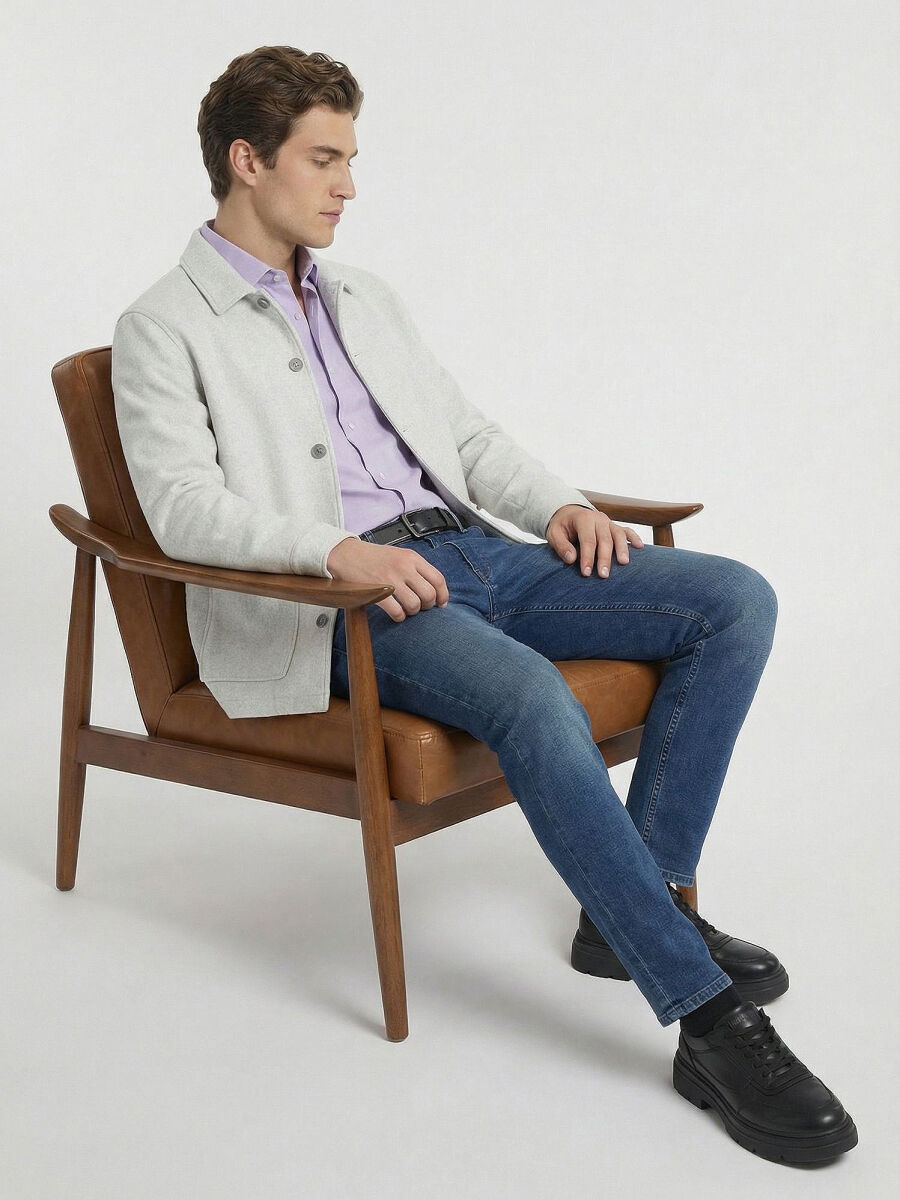 Purple Plain Regular Fit Weaving Classical Cotton Blended Shirt - 2