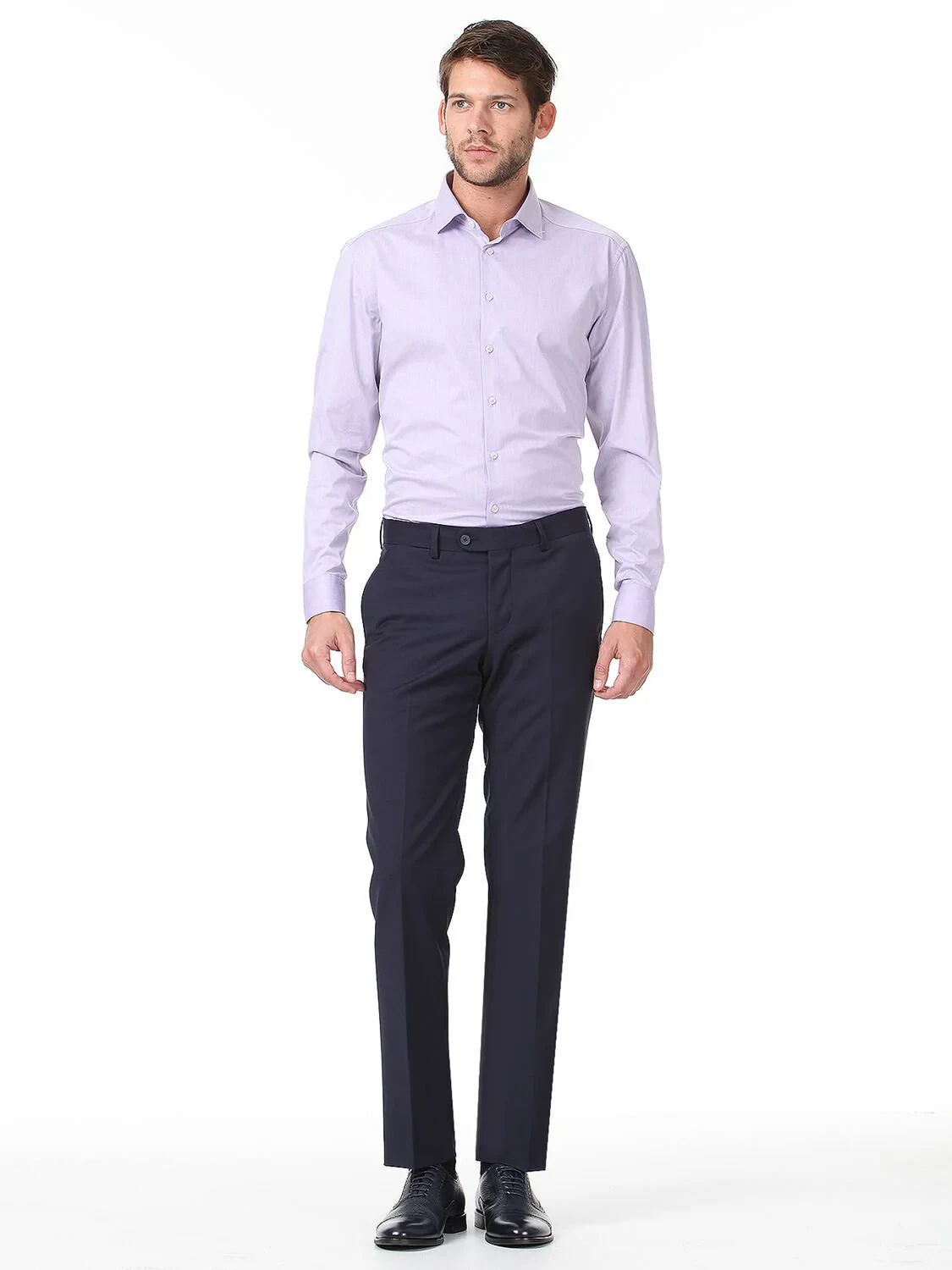 Purple Plain Regular Fit Weaving Classical Cotton Blended Shirt - 3