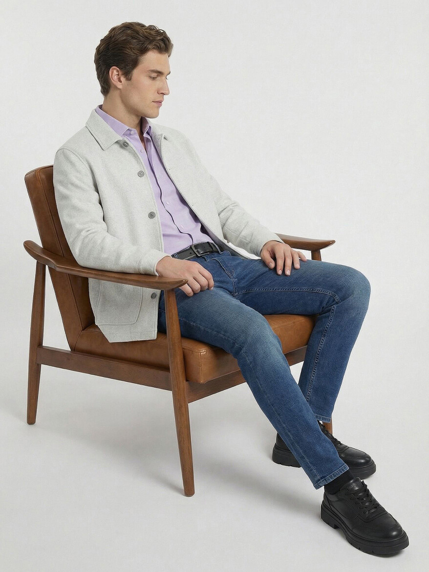 Purple Plain Regular Fit Weaving Classical Cotton Blended Shirt 