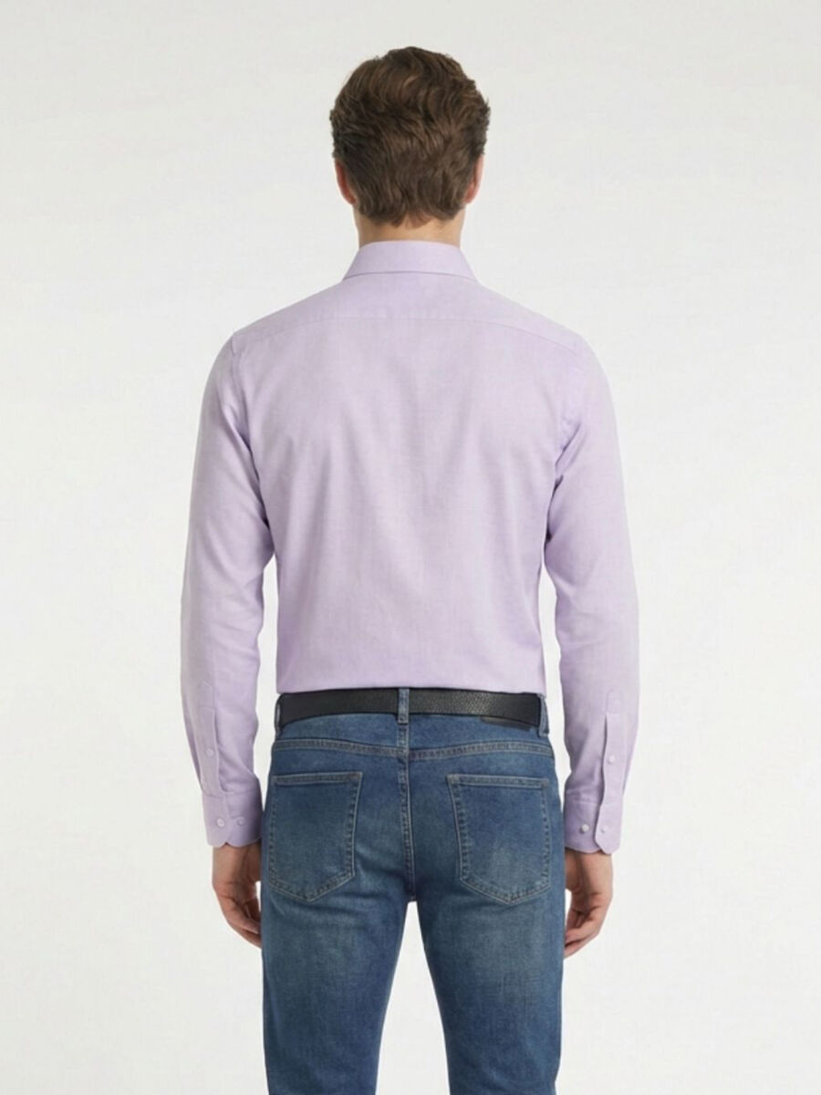 Purple Plain Regular Fit Weaving Classical Cotton Blended Shirt - 4